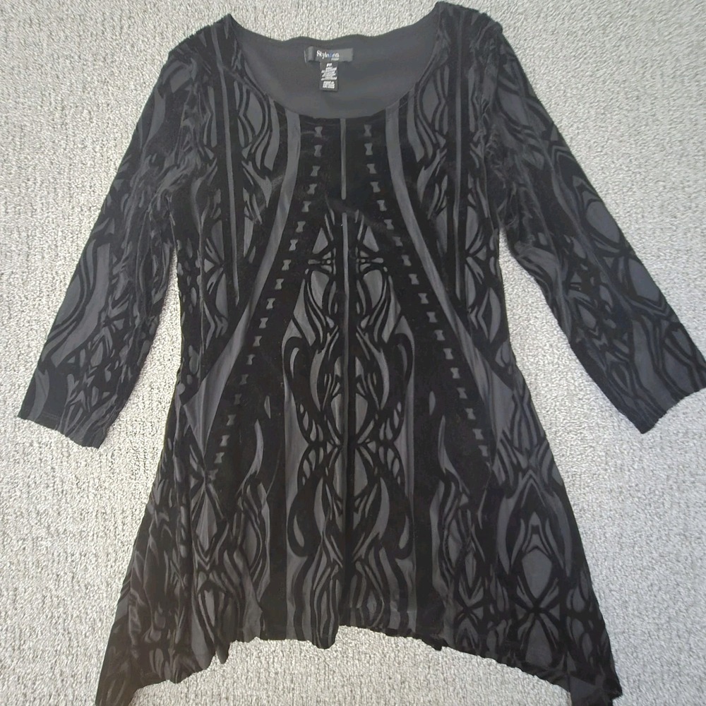 Velvet Burnout Asymmetrical V‎ Neck Blouse Whimsigoth Fairy Gothic Womens PM